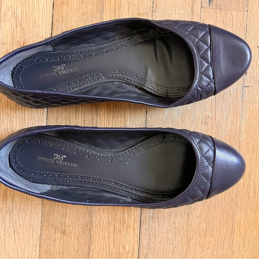 Brooks Brothers Navy Blue Quilted Leather Ballet Flats Cap Toe Shoes